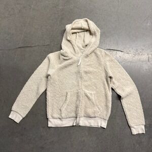 LEI Life Energy Intelligence Cream Sherpa Fleece Full Zip Hoodie Jacket Womens M